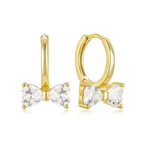 Gemnel 2024 best selling jewelry wholesale women earring 925 silver shining 5A zircons gold plated bow hoop earrings for girls