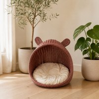 Panier pour chat en rotin synthétique rose en PP, écologique, tressé, maison pour animaux à tissage ouvert, ventilée, lavable, durable, pour chatons et chats d'intérieur
