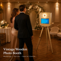 Coque de photomaton portable en bois avec écran tactile 15,6 pouces, compatible avec les appareils photo reflex numériques et les imprimantes à sublimation pour les mariages et les fêtes