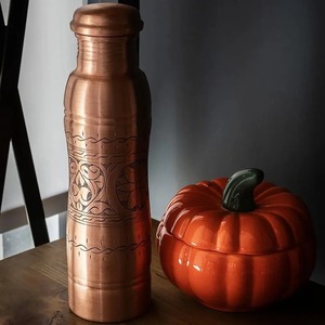 Classic Pure Copper Water <b>Bottle</b> with Printed Design & Good Health Support for School Picnic <b>Sports</b> Use from Indian Supplier - Product Image 1
