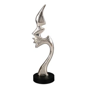Sculpture abstraite moderne en argent, objet d'art contemporain pour la décoration de la maison, à poser sur une table de salon. - Product Image 1