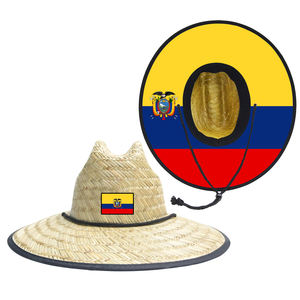 JAKIJAYI Venta al por mayor Sombrero de paja de playa con bandera de Ecuador y Colombia para hombre y mujer - Product Image 1