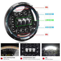 Phare LED universel rond de 7 pouces, faisceau haut et bas, blanc ambre, DRL pour moto, voiture tout-terrain, camion, SUV, 4x4, pick-up