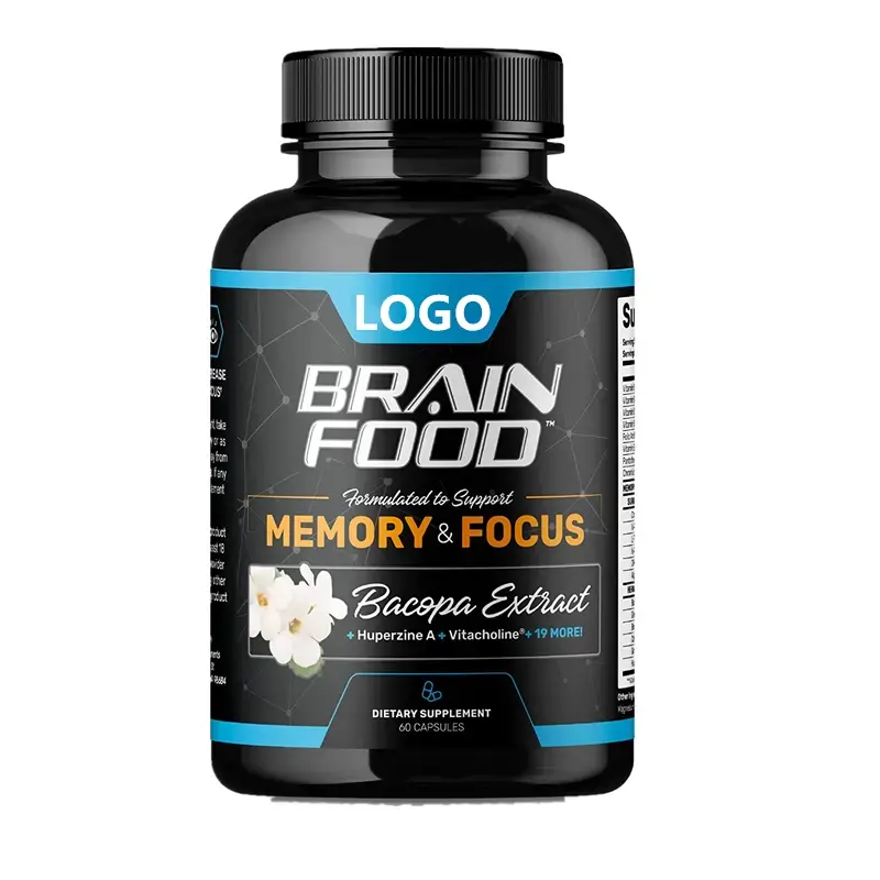 Marque privée Nootropic Ginkgo biloba Bacopa monnieri Vegan DHA Cerveau Booster Suppléments Capsules Champignons