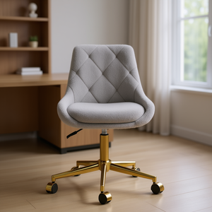 Chaise de bureau moderne en velours, base dorée à cinq griffes, dossier capitonné, réglage facile de la hauteur, chaise de salon/salle à manger - Product Image 2