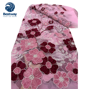 Bestway nuevo doble Color 3D cinta bordado flores cuentas lentejuelas encaje <span class=keywords><strong>tela</strong></span> alta calidad mujeres fiesta encaje telas - Product Image 5