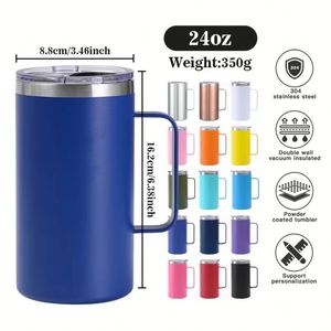 Gobelet de voyage isotherme en acier inoxydable à double paroi de 24 oz personnalisé avec poignée, sans BPA, pour le camping - Product Image 2