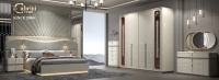 Ensemble de chambre à coucher de luxe avec lit king size au design turc moderne haut de gamme, tête de lit et cadre en bois