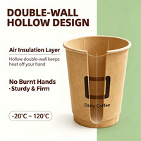 Gobelets en papier kraft à double paroi, logo personnalisé, isolation thermique, anti-brûlure, gobelets à café jetables, 8 oz, 12 oz, 16 oz, boissons chaudes et froides