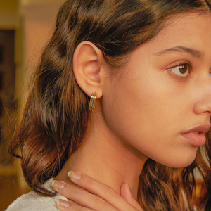 京东珠宝几何18k镀金不锈钢连接彩色三层耳环 - Product Image 4