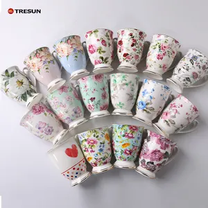 Hoàng gia phong cách Tiếng Anh 12 oz tăng tùy chỉnh thiết kế Trà sữa cà phê chất lượng cao 300 ml xương Trung Quốc Hoa cốc