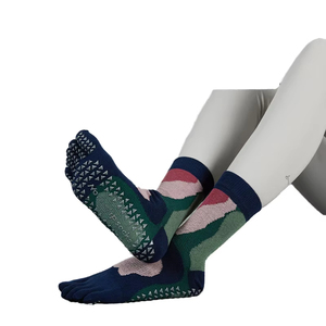 OEM Custom Logo Cotton 5 Toe Non Slip Silicone Indoor Fitness Yoga Pilates <b>Socks</b> Women Mid-Calf Sports High Quality - Product Image 1