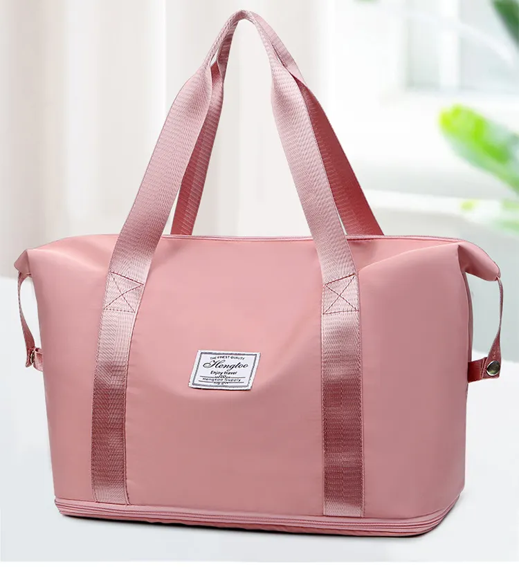 Borsone sportivo di grande capacità in Nylon impermeabile rosa alla moda borsa da viaggio con Logo personalizzato da palestra Maleta