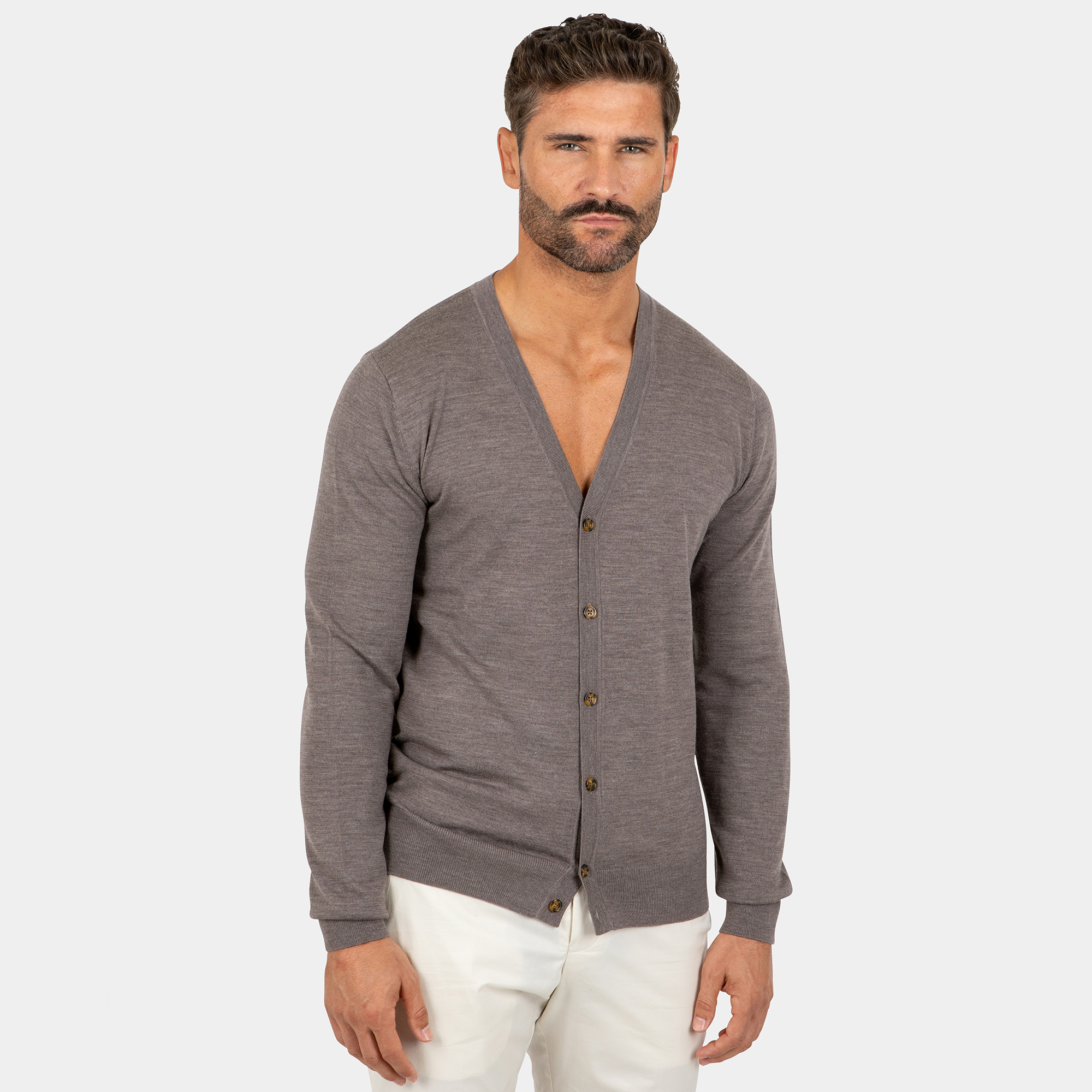 Full Customization Knitted Solid Color Button Zipp-Up 100% Merino Wool Men Cardigan Sweater For Winter
