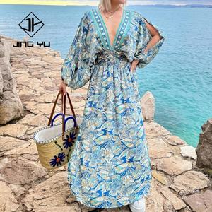 ชุดเดรสยาวลายดอกไม้หรูหราสำหรับงานปาร์ตี้ฤดูร้อนแบบผูกคอ โชว์หลังลึก ดีไซน์สง่างาม รับผลิตตามแบบ (OEM) - Product Image 1