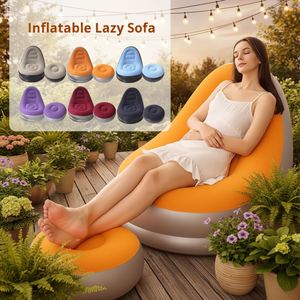 Lazy Flocking Portable Folding Inflatable Blow up Lounge Chair <b>Air</b> <b>Sofa</b> Couch with Foot Stool for Indoor Outdoor Travel Camping - Product Image 1
