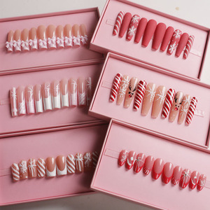 10 faux ongles à motifs de Noël, forme amande, couvrance totale, nail art 3D avec colle pour doigts - Product Image 2