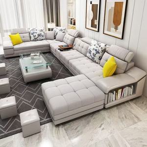 <span class=keywords><strong>Canapé</strong></span> modulaire <span class=keywords><strong>panoramique</strong></span> pour salon, ensemble de canapés sectionnels en tissu nordique avec rangement, station de charge et table pliable - Product Image 2