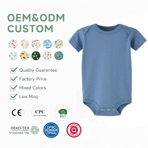 CPC CE-Zertifizierter Anpassbarer 0-24M Sommer Dreieck-Strampler Einfarbiger Kurzarm Gestrickter Baumwoll-Babybody - Product Image 2