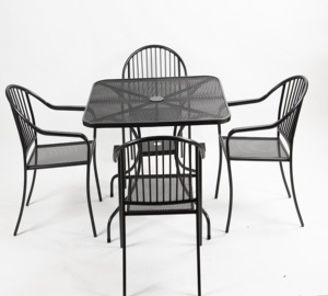 Juego de mesa <span class=keywords><strong>Bistro</strong></span> de 5 piezas, marco de acero, muebles de exterior, mesa y sillas de Patio resistentes a la intemperie con orificio para paraguas para patio - Product Image 2