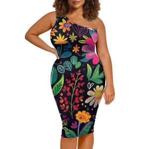 Стильное 2024 женское модное на одно плечо мексиканское платье с цветами на заказ облегающее вечернее Клубное черное пикантное коктейльное платье миди для женщин