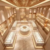 Vitrine de présentation de bijoux de luxe en métal doré, comptoir en verre pour bijouterie en marbre