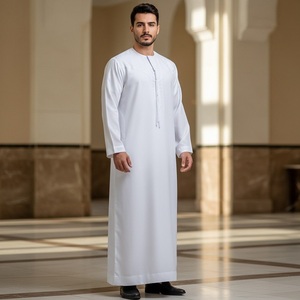 Thobe musulman arabe pour homme, à manches longues, col rond, avec pompons, Jubbah, vêtement islamique, Kaftan décontracté, Robe du Moyen-Orient, <span class=keywords><strong>Dishdasha</strong></span> - Product Image 4
