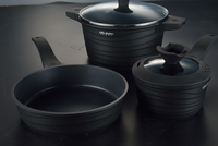 Ensemble de 3 casseroles modernes en aluminium moulé sous pression antiadhésives avec couvercles en verre/silicone, compatibles gaz et induction, base multicouche, pour la cuisine à domicile