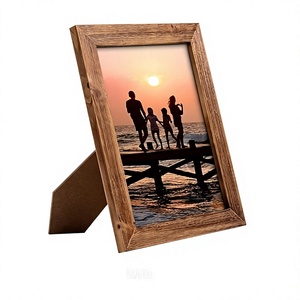 Rustic Wood Handmade Striped <b>Border</b> Brown Photo Frame With High Definition Glass For Wall Or Tabletop Decor <b>Display</b> - Product Image 1