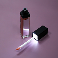 Gloss à lèvres personnalisé en gros, tube de gloss brillant de 6,5 ml avec lumière LED et miroir, rouge à lèvres liquide à marque privée