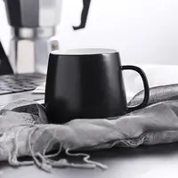 Groothandel Hoge Kwaliteit Mat Wit Zwart Beglazing Kleur 400Ml Koffie Mok Matte Ontbijt Cup Met Houten Deksel En Lepel