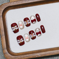 Tacana 10 pièces Faux ongles à presser longs, style français, motif dégradé rouge, haute qualité, vente en gros, couverture complète