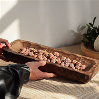 Plateau de service rectangulaire long et étroit en bois massif naturel, 40 cm x 14 cm x 6 cm, décoratif, pour entrée, table basse, fait main