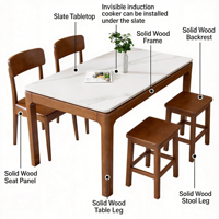 Table à manger moderne minimaliste en bois massif et pierre frittée imperméable - Ensemble table et chaises rectangulaires de luxe pour petit appartement