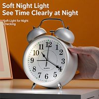 Jam Alarm Neon Cantik Model Eropa dengan Lampu Malam, Desain Kreatif Lonceng Ganda, Cocok untuk Pelajar