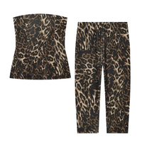 Set 2 Potong Wanita PB&ZA 2026 Fashion Motif Leopard Set Vintage Rompi Tanpa Tali Atasan Tank Top + Celana Setelan Wanita