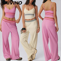 Ensemble de sport 2 pièces pour femme : soutien-gorge de yoga réglable à col en V avec coussinets et pantalon large à rayures color block