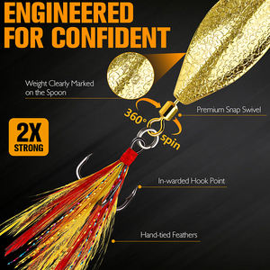 Leurres de pêche en rivière professionnels, cuillères métalliques argentées et dorées, jigging, avec 2 hameçons triples, pour la pêche au bar, à la truite, au brochet et au saumon - Product Image 3