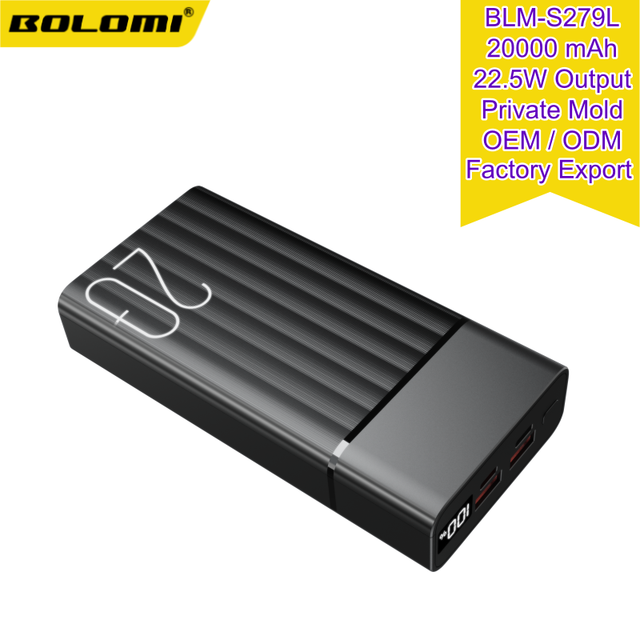 Full 20000mah PD+QC 3.0 22.5w Fast Charging Power Bank with 3 Output Ports of Hot OEM Selling Exclusive Mould BOLOMI S279L
