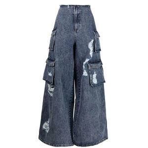 Personnalisé 2025 Nouveau Designer Jeans Taille Moyenne Denim Bleu Délavé Multi Poches Baggy Cargo Jeans pour Hommes Jambes Larges Cargo Bleu Jeans - Product Image 1