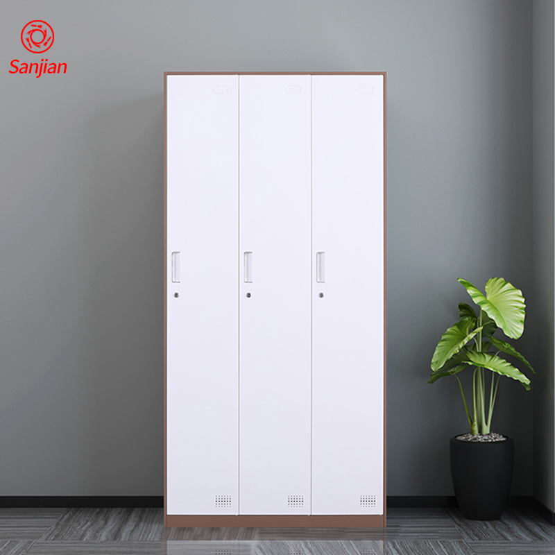 Customized modern iron furniture double color 3 doors cupboard storage clothes steel locker cabinet metal wardrobe