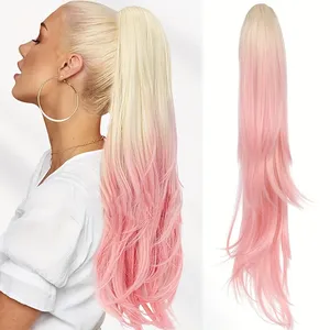 Extensions de cheveux synthétiques ondulées naturelles de 24 pouces avec cordon de serrage, extensions de cheveux à enrouler, extensions de queue de cheval pour femmes - Product Image 5