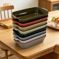 Plat à gratin en céramique rayé, rectangulaire, avec deux poignées, multicolores, résistant au four, écologique, passe au lave-vaisselle