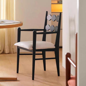 Silla de comedor de madera maciza con respaldo tapizado para comedor - Product Image 4