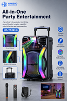 HANSUO HS-TS12H8 Enceinte de karaoké active sur chariot 12 pouces avec batterie 4500 mAh pour microphone sans fil 5.3 USB LED extérieur