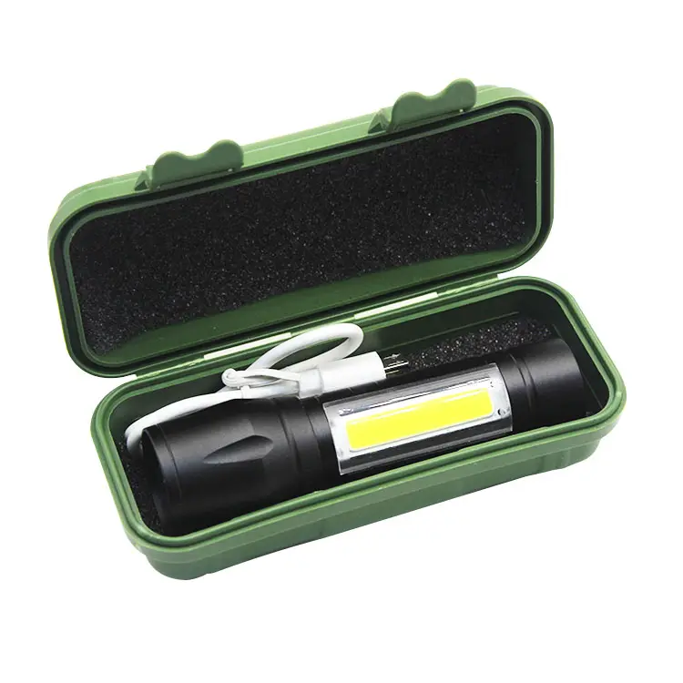 Aluminum Mini Pocket COB Torch Light Small LED Zoom Tactical Flashlight With 14500 Rechargeable Battery