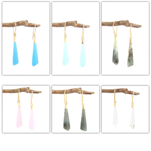 Fancy Shape Blue Chalcedony Punk Style Dangle Drop <b>Earrings</b> 18K Gold Plated Brass Women's Party Jewelry - Product Image 6