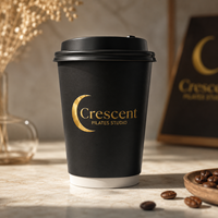 Gobelets à café en papier jetables entièrement noirs avec logo personnalisé imprimé, estampage à chaud, 8oz, 12oz, 16oz, avec couvercle en PP, vente en gros, en vrac, directement de l'usine, écologiques