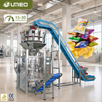 Machine d'emballage et de remplissage automatique intégrée pour granulés, avec peseuse 14 têtes et convoyeur d'alimentation incliné de grande capacité pour noix, graines et céréales