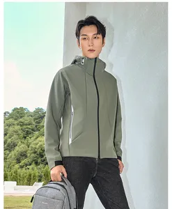 Veste Softshell Minimaliste <span class=keywords><strong>Gris</strong></span> Clair à Capuche, Manteau Urbain Extérieur avec Capuche à Cordon Élastique pour Hommes et Femmes, Logo Personnalisé Vente en Gros - Product Image 6